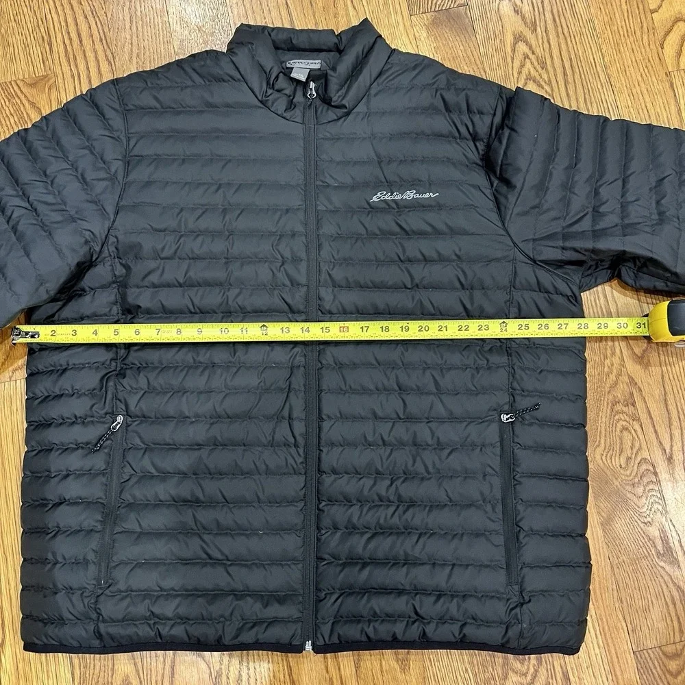 Eddie Bauer Puffer Jacket Mens 2XL Black Solid Full Zip Down Filled Quilted Logo